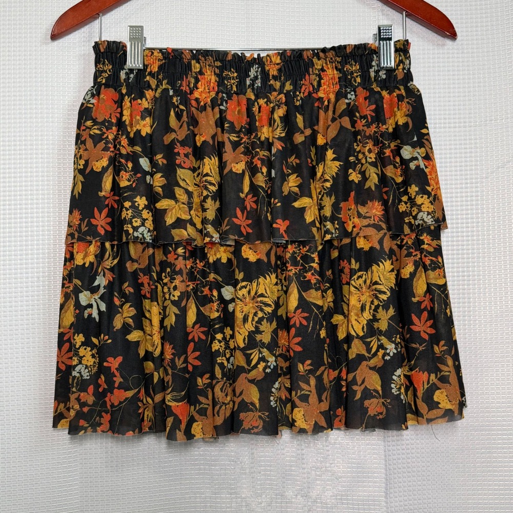 Chelsea & Violet Black Floral Tiered Mini Skirt